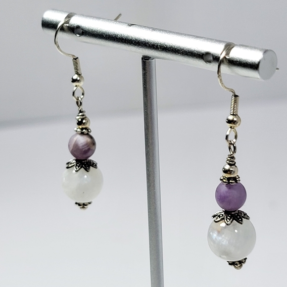 Moonstone & Amethyst Drop Earrings - Picture 5 of 5